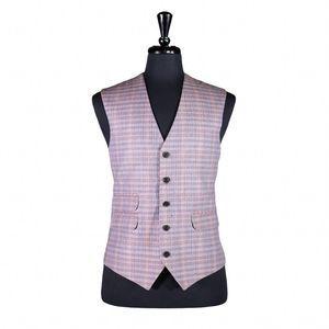 Mens Vest Suit Blue Red Plaid Check Wool Dress Formal Wedding Waistcoat Large 42